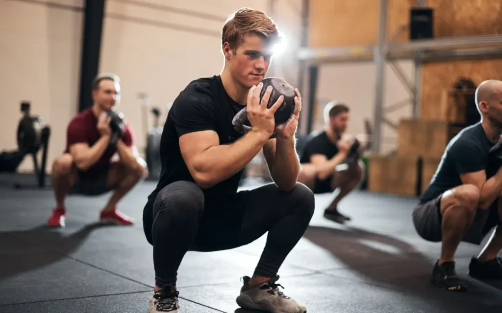Goblet squat : position avec kettlebell devant la poitrine